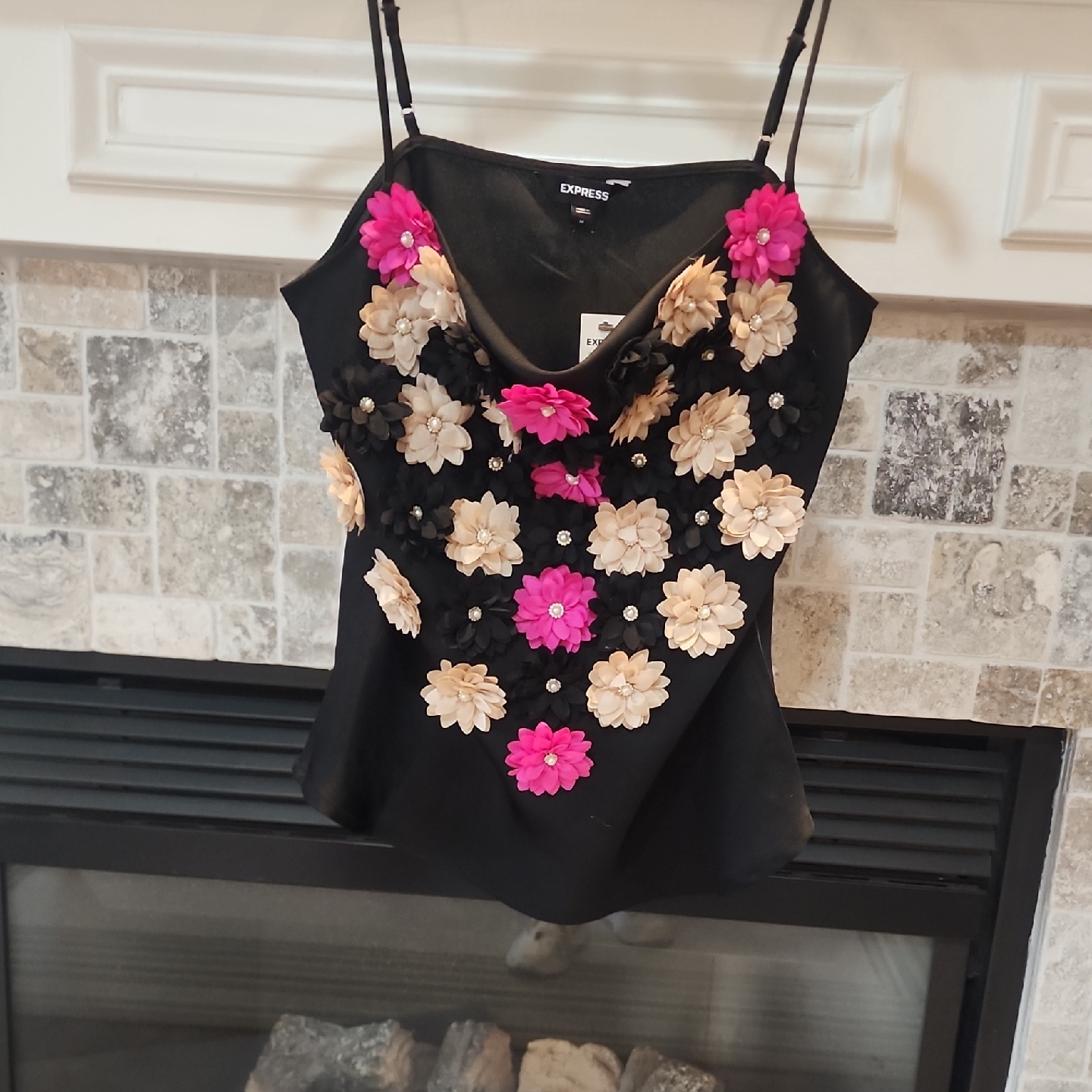 Express Floral Embellished Black Camisole